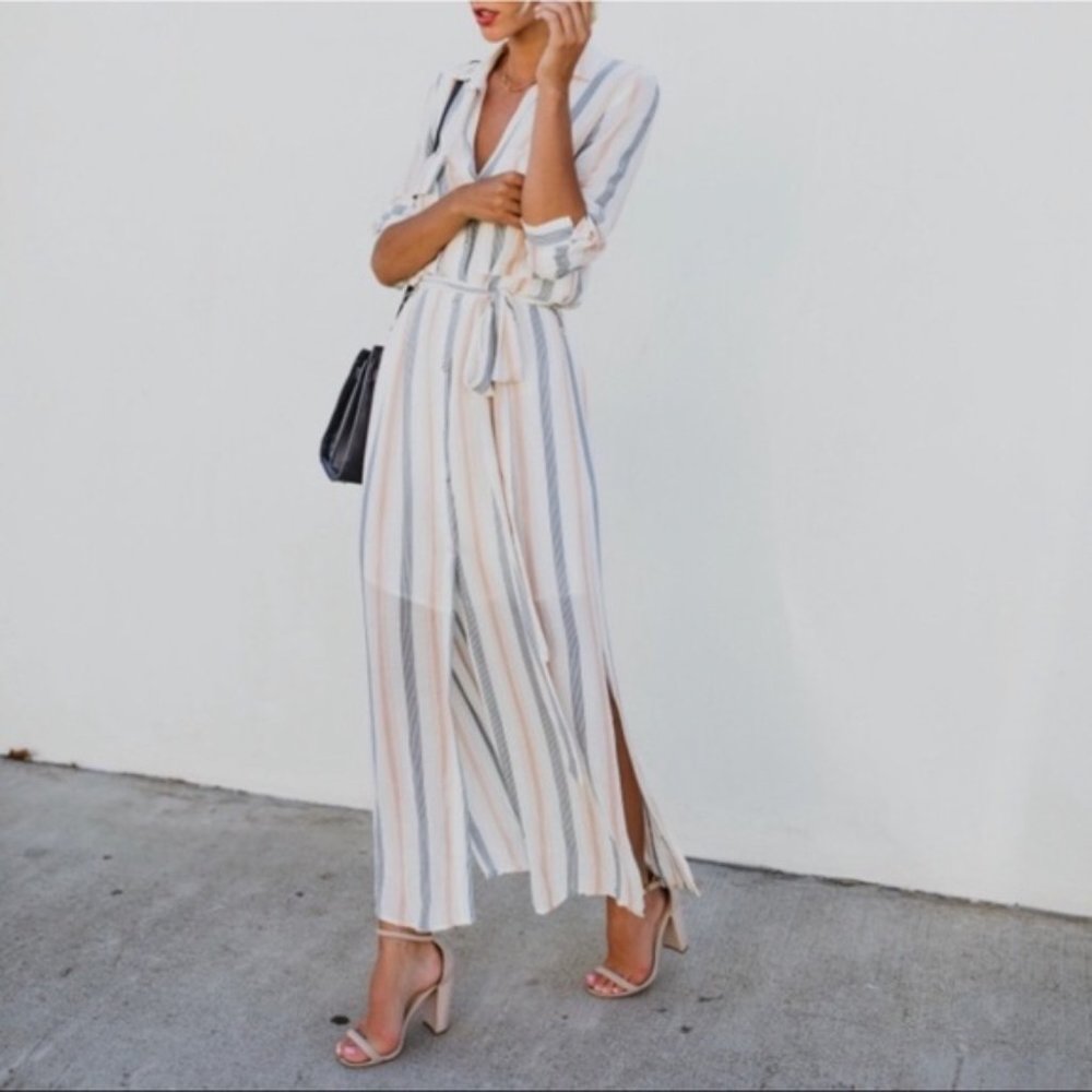 Vici Pastel Striped Button Up Maxi Shirt Dress